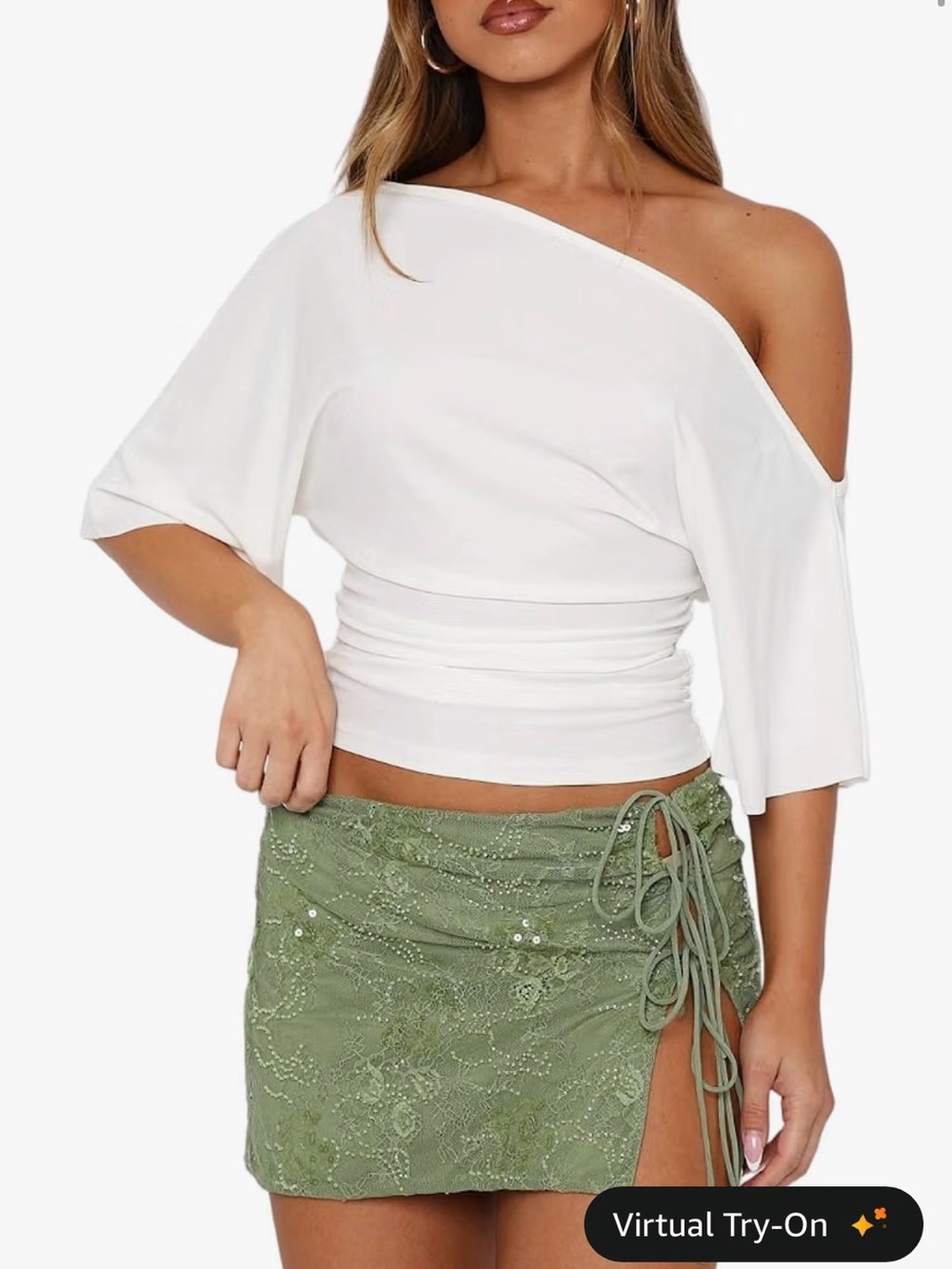 Y2K Off-Shoulder White Ruched Women’s Top